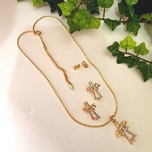Gold Filled Angel with Crystal Pendant and Earrings Set
